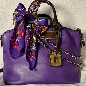 Dooney &  Bourke Purple Florentine Vachetta Dillen Satchel with Scarf and Chains